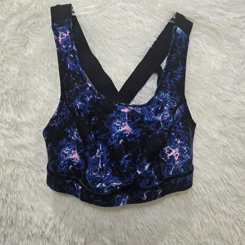 Torrid Active Blue Black Marble Galaxy Print Crisscross Sports Bra Womens Sz 0 L